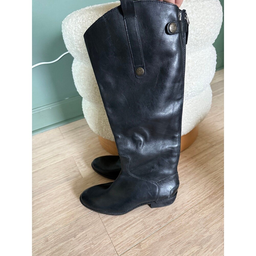 Sam Edelman Penny Riding Boot Black Basto Crust Leather Sz 6